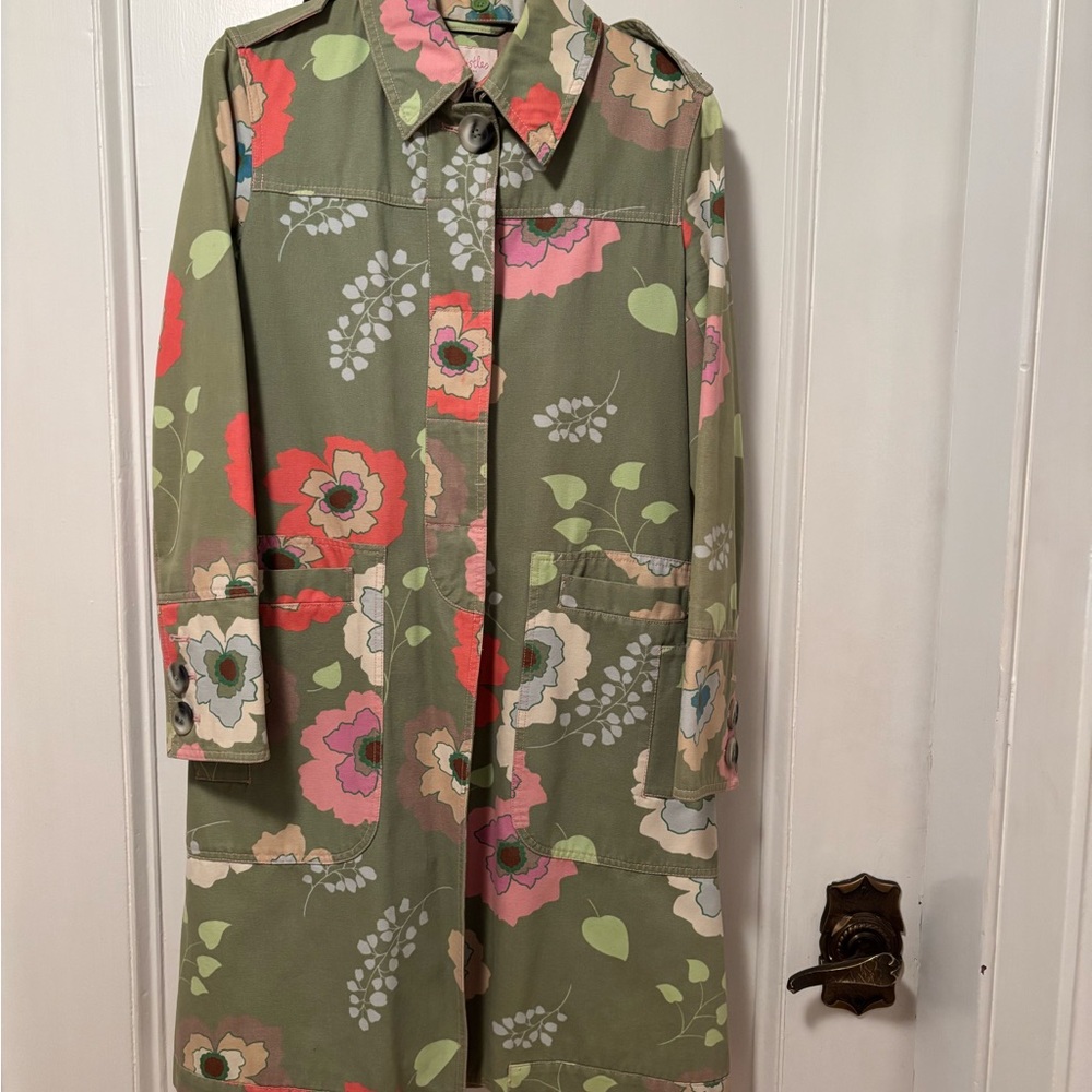 Whistles Green Trench Coat with Floral Print